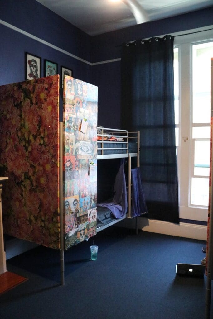 Bunk bed in an all girls dorm at the Gaslamp Hostel in San Diego