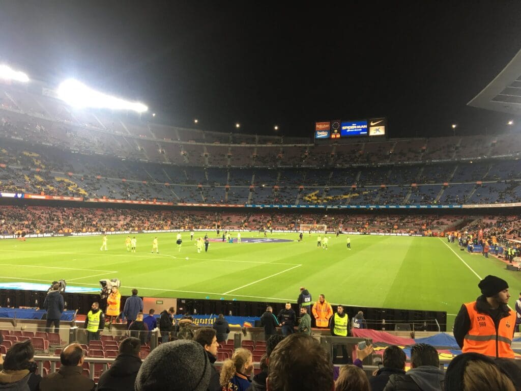 Barcelona soccer game at Camp Nou stadium