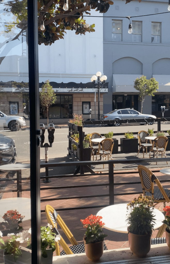 View of the street from inside Parfait Paris in Downtown San Diego