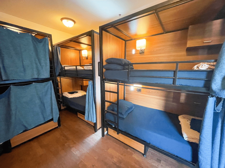 Example of 6+ bed dorm room available at the Adventure Hostel. 