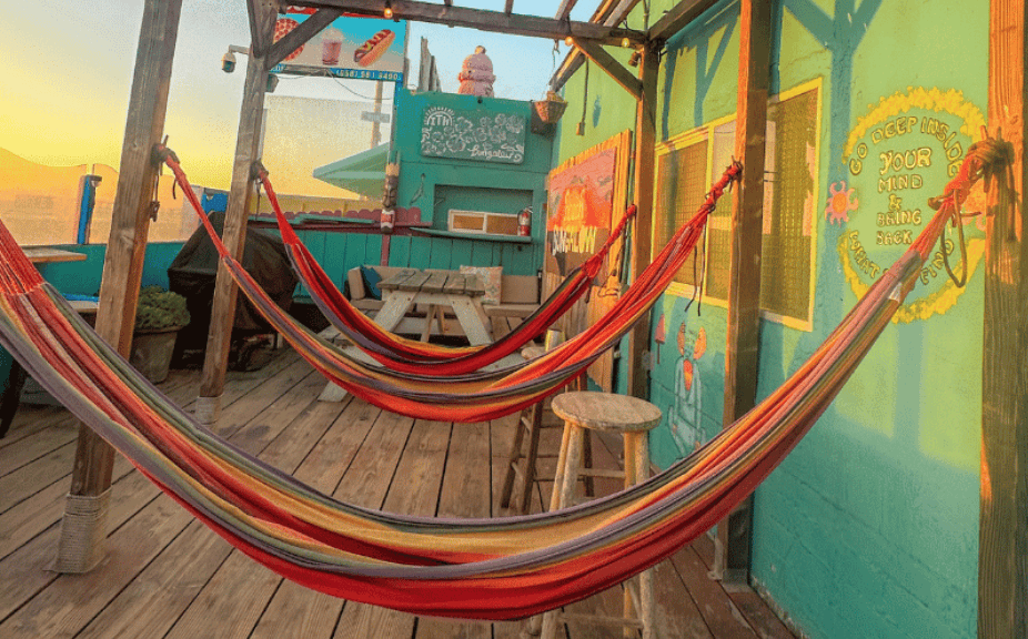 Hammocks on the back porch of the Beach Bungalow Hostel in San Diego.