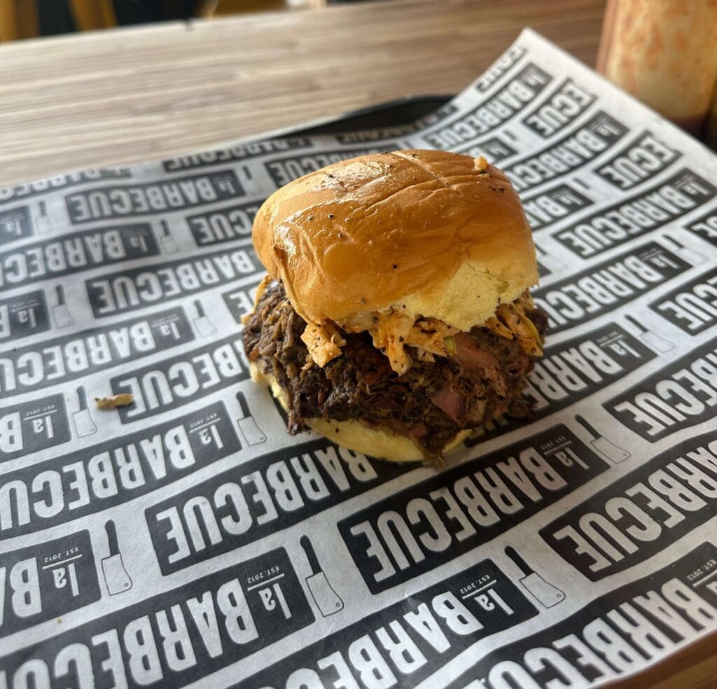The La Chopped sandwich from La Barbecue on tray